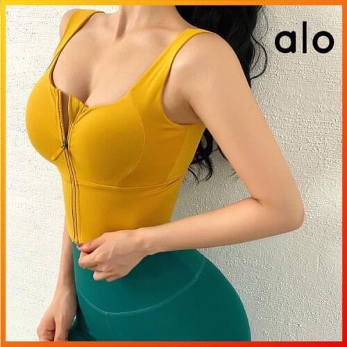 Alo Yoga Womens Zipper Sports Bra Fitness Workout Womens Crop Top Gym Running Outdoor Sports Tube Top Stable High Intensity