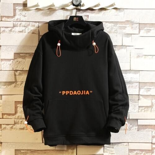 Japan Style Casual O-Neck 2021Black Spring Autumn Hoodie Sweatshirt MenS Thick Fleece Hip Hop Skateboard Streetwear Clothes