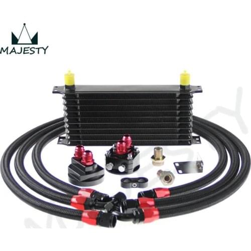 10 ROW AN10 UNIVERSAL ENGINE TRANSMISSION OIL COOLER +FILTER RELOCATION KIT Black