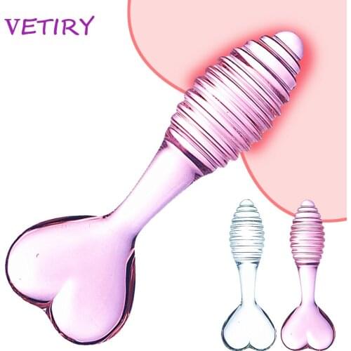 VETIRY Glass Anal Plug Anal Beads Prostate Massager Cute Fish Butt Plug Threaded Butt Stimulation Sex Toy for Women Man