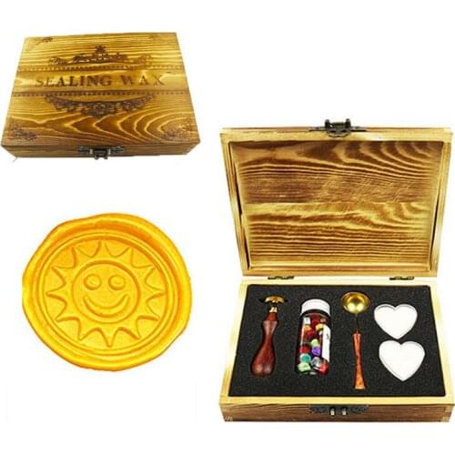 Sun smile Vintage Wedding Invitation Custom Picture Logo Wax Seal Sealing Stamp Sticks Spoon Gift Box Set Kit