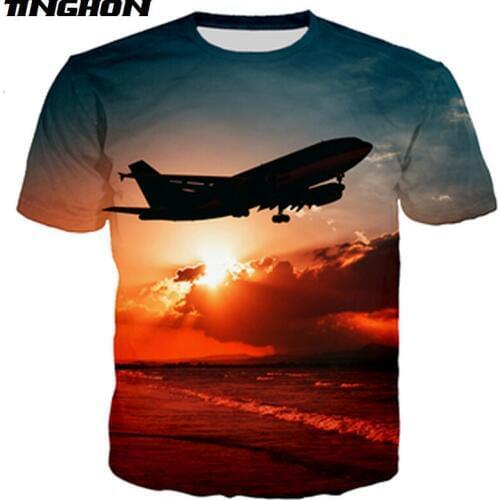 XS-7XL Summer New Fashion 3d T-shirt Plane Set Sail Creative Print T Shirts Mens Womens Cool T Shirt 03