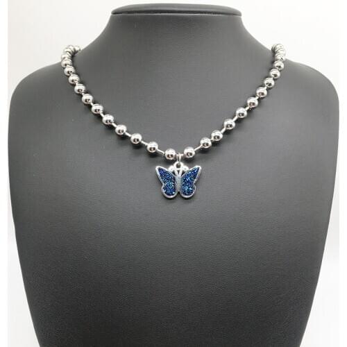 100% Stainless Steel Butterfly Necklace For Women Metal Big Ball Chain Necklace Punk Choker