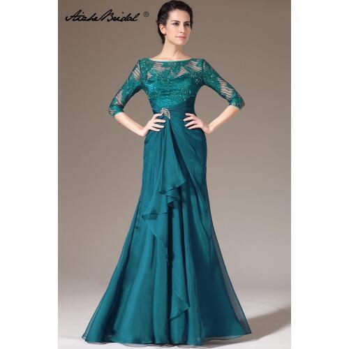 Womens Formal Dress Elegant 3/4 Sleeve Mermaid Leaves Lace Mother of Bride Dresses vestidos de fiesta largos elegantes de gala