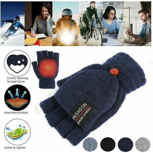 Unisex Acrylic Fiber Winter Electric USB Heated Warm Half Finger Gloves Mittens USB Heated Gloves Accessories