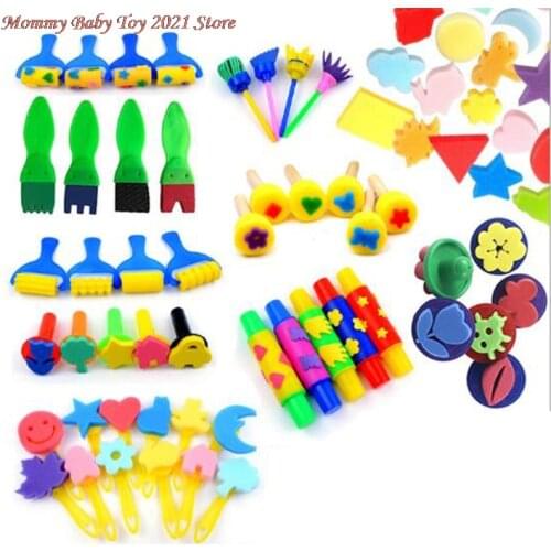 1Set DIY Sponge Painting Brush Children Painting Brush Flower Stamp for Baby Children Kids Graffiti Drawing Toys