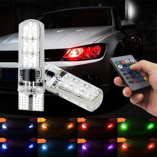 2pcs T10 RGB 5050 SMD LED Light Wedge Bulb Interior and Exterior Remote