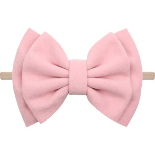 20 Pcs/Lot, 6 inch Double Layer Suede Hair Bows Nylon Headband Fashion Elastic Nylon Hair Bands For Girls Soft Hair Ties Kids