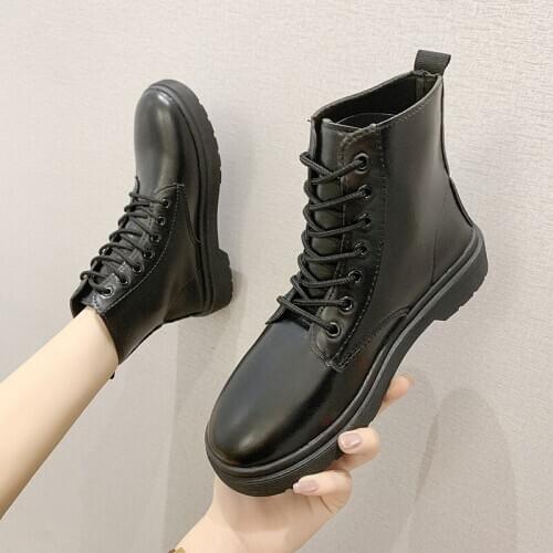 2020 Leather Boots Women Ankle Boots Platform Brand 8 Eye British Wind Thick Short Boots Combat Boots Motorcycle gothic boots