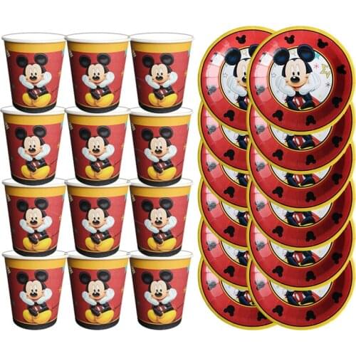 24pcs Disney Mickey MouseTheme Party Paper Cup Plate For Party Supplies Decor Kids Party Accessories Happy Birthday Decorations