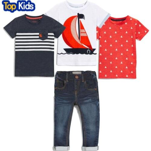 2019 New arrival summer children suit boys jeans set boy clothes 3 pcs t-shirt + jean 4 pcs cotton childrens clothes CCS353