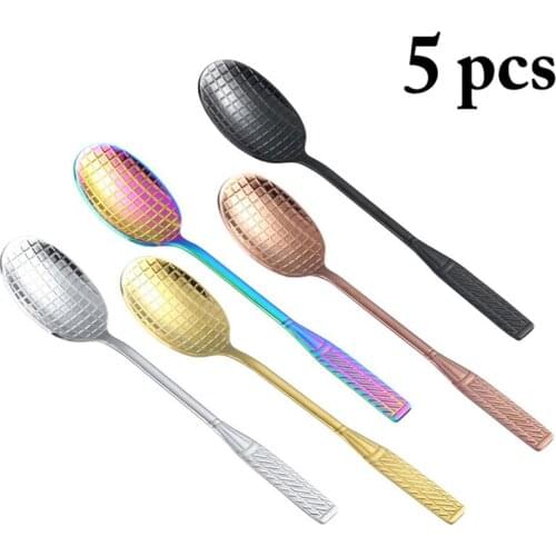 5 Pcs/Set Stainless Steel Soup Spoons Multicolor Coffee Sugar Tea Seasoning Stirring Spoon Metal Ice Cream Dessert Scoop Gadgets