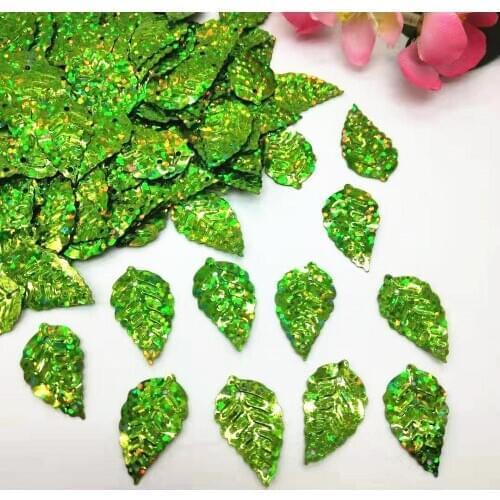 50g/lot Laser Light Green Leaf Sequins 13*24mm PVC Flat Foliage DIY Sewing Leafage Leaves