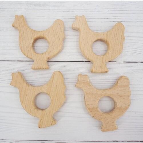 Chenkai 50pcs Wooden Chicken Teether Nature Baby Rattle Grasping Fidget Toy DIY Organic Eco-friendly Wood Gift Accessories