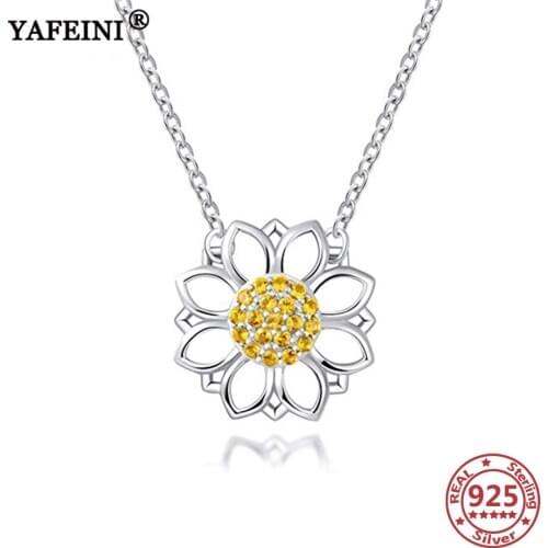 YAFEINI 925 Sterling Silver Sunflower Necklaces Cubic Zircon Pendant Necklace Mothers Day Gifts Sunflower Valentines Day Gifts