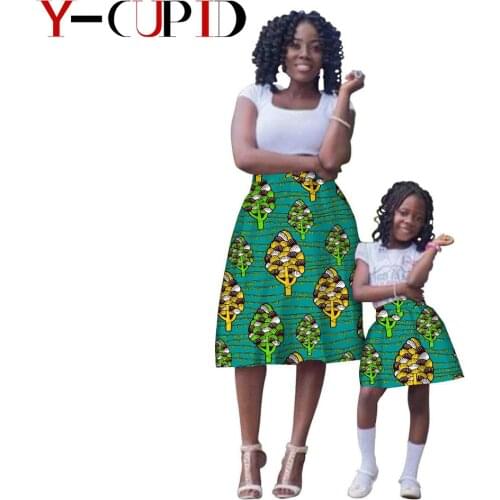 African Clothes Mother Daughter Matching Clothing Bazin Riche Summer Casual Custom Ankara Print A-line Skirts Bottoms A72F01