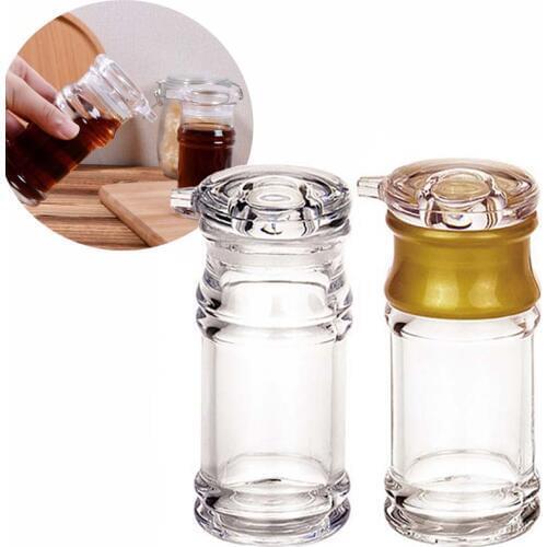 Acrylic Oil Pot Soy Cruet Sauce Bottle Set Saltcellar With Rotating Lid Leakproof Kitchenware Transparent Box Tableware Set 1pcs