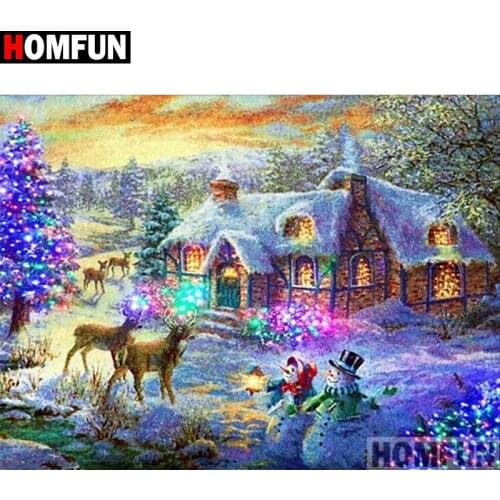 HOMFUN Full Square/Round Drill 5D DIY Diamond Painting "Christmas scenery" Embroidery Cross Stitch 5D Home Decor Gift A16490