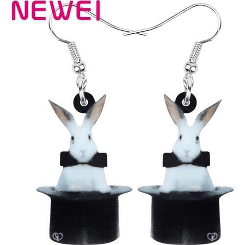 Newei Acrylic Easter Hare Rabbit Bunny Magic Hat Earrings Pet Animal Dangle Drop For Women Ladies Fashion Festival Gift Jewelry
