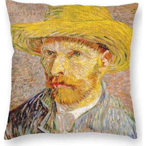 Self-Portrait With Grey Felt Hat Square Pillowcover Decoration Vincent Van Gogh Cushion Cover Throw Pillow For Car Double-Sided