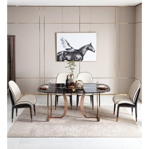 Baijiahui Italian light luxury postmodern oval chair combination Bentley dining table Q005