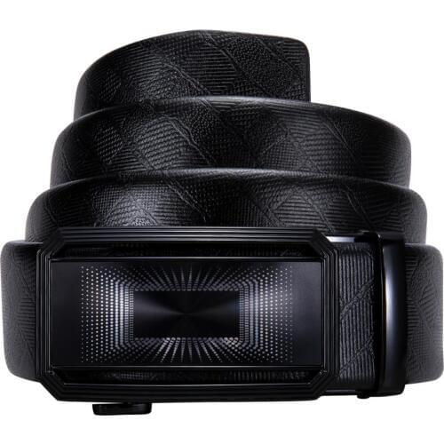 High Gloss Leather Belt for Men Smooth Automatic Ratchet Buckle Solid Black Dots Waist Strap for Jeans Pants Barry.Wang WK-2156