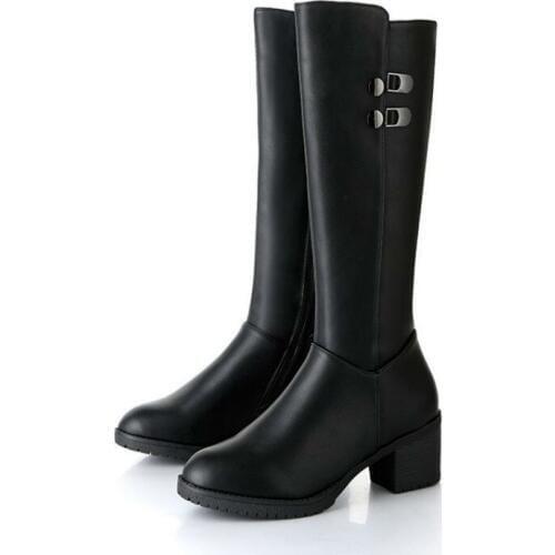 Bota Feminina High Boots Botas Mujer High Real Circle Head Coarse With Martin Winter In Tube Woman 2018 New Pattern Zipper Pu