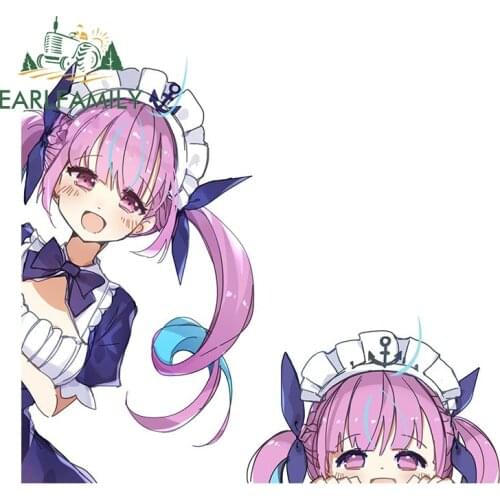 EARLFAMILY 13cm for Aqua Minato Hololive Car Stickers Sunscreen Personality Decals Scratch-Proof Creative Laptop Trunk Decor