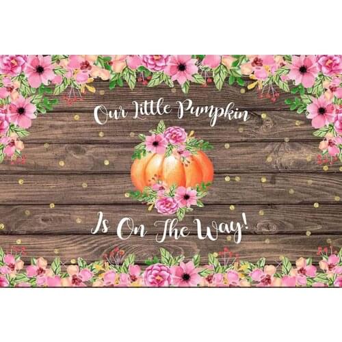 Girl Baby Shower Backdrop Our Little Pumpkin Is On The Way Babyshower Party Background Poster Photo Booth Floral Wood Banners