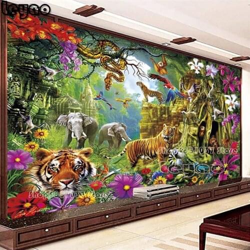 Big Size Diamond Painting 5D Animal World Tiger Elephant Full Diamond Embroidery Painting DIY Mosaic Gift Home Decor