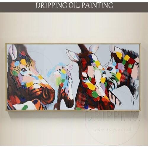 Artist Hand-painted Modern Wall Art Horse Oil Painting for Living Room Modern Animal Zebra Oil Painting 4 Horses Oil Painting