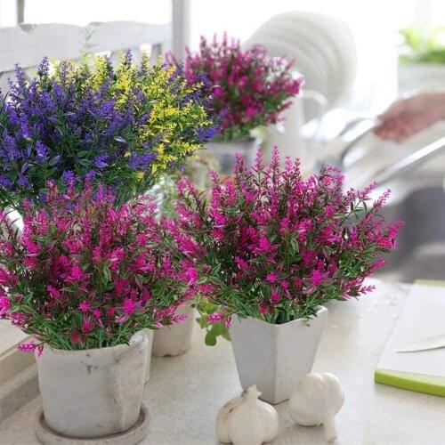 12 Bundles Artificial Lavender Flowers Outdoor Fake Flowers for Decoration Faux Plants Garden Porch Window Box Decor