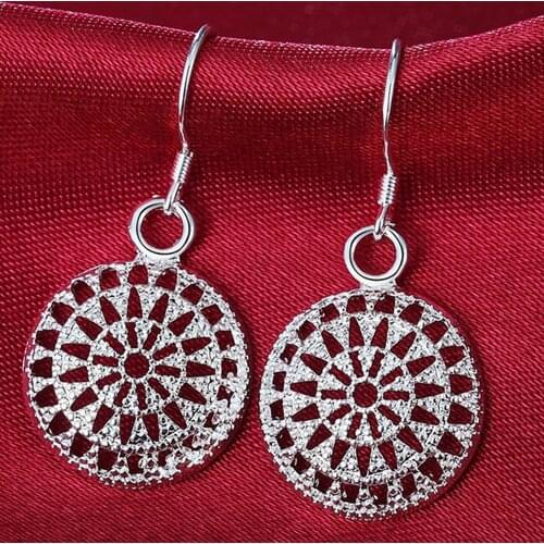 BAYTTLING 36MM 925 Sterling Silver Exquisite Hollow Round Drop Earrings For Women Fashion Wedding Jewelry High Quality Gifts