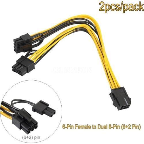 50Pcs/Lot 70cm 18AWG 6Pin Male to Dual 8Pin (6pin+2pin) Male Power Cable for Video Card 50cm+20cm Ribbon Cable XMAS Gift cable