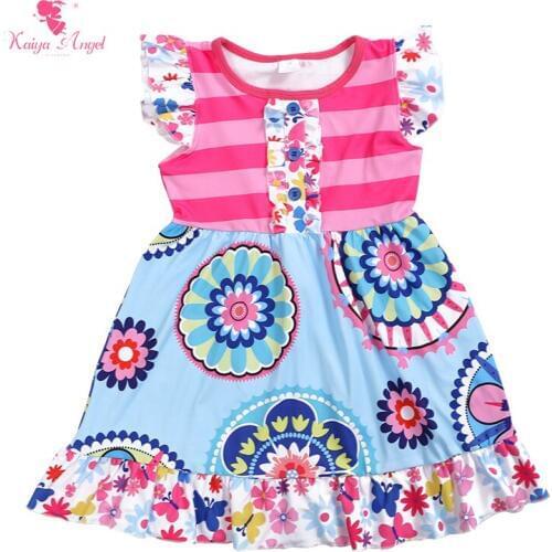 Kaiya Angel Toddler Teen Sleeveless Girls Dresses Summer Style Little Kids Striped Floral Clothes 1~8years Cute Princess Dress