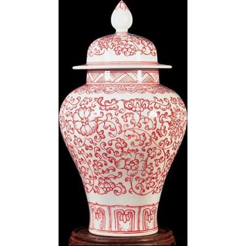 Jingdezhen Ceramic temple jar New Chinese Style Blue And White Red Glaze Pattern Storage pot jar ceramic Ginger jar