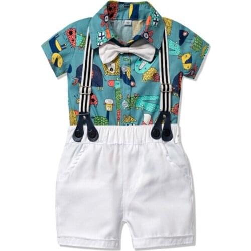 Summer Toddler Boys Clothing Set Newborn Gentleman Suit Kids Short Sleeve Bow Tie Shirt+Suspender Shorts Casual Baby Boy Clothes