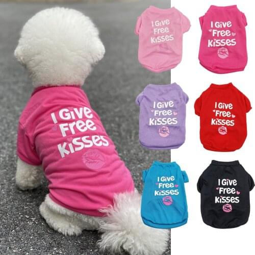 Pet Summer Costume Dog Cat Clothes Pure Cotton Letters Crown Print Vest Cute T-Shirt Teddy Bear French Bulldog Clothing