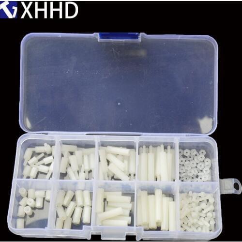 M2 White Hex Nylon Column Male Female Standoff Pillar Hexagon Thread Plastic PCB Motherboard Spacer Screw Set Assortment Kit Box