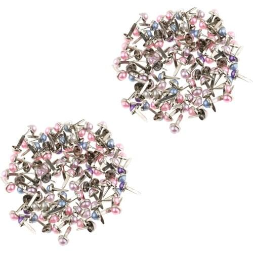 400Pcs Mixed Color Metal Paper Fasteners MINI Brads with Pearl Head and Split Pins for DIY Projects - 0.24inch