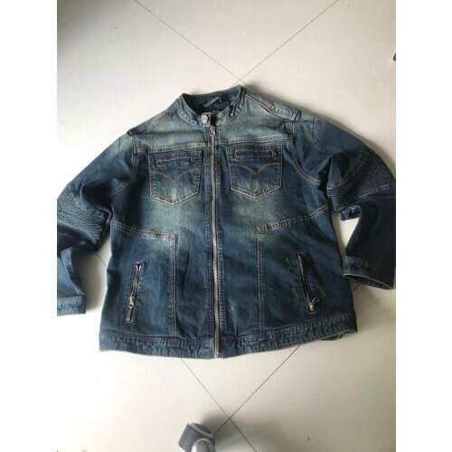 Motorcycle Biker Mens Denim Jacket Stand Collar Zipper Blue Elastic Slim Fit Man Jeans Coat With Protection