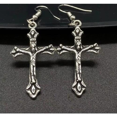 Mens Christianity Jesus Christ Cross Earrings Fashion Punk Catholic Cross Pendant Women Mens Earrings