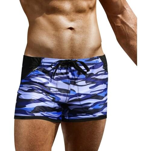 Mens Swim Trunks Camouflage Print Beach Board Shorts Swimsuit Breathable Male Casual Shorts Boxer Briefs