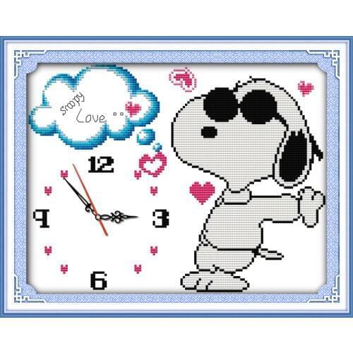 Cool dog love cross stitch kit 14ct 11ct count print canvas wall clock stitches embroidery DIY handmade needlework plus