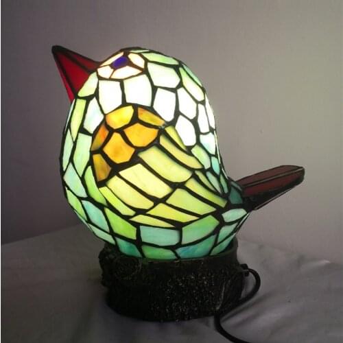 FUMAT Tiffany Style Angry Novelty Bird Night Light Stained Glass Colorful Table Decor Lamps Desk Handcraft Art Gift LED Lighting
