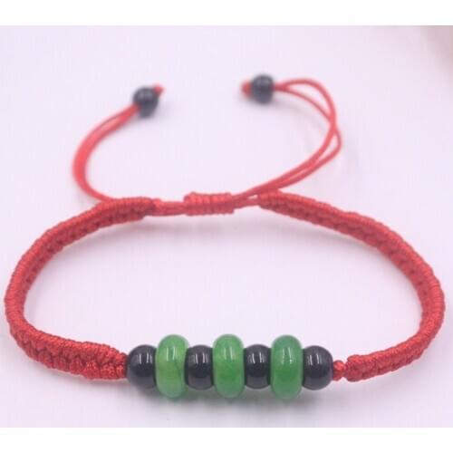 New Arrival Green Jade Jadeite Green Abacus Beads Charm with Red Cord Weave Bracelet Adjustable Best Gift