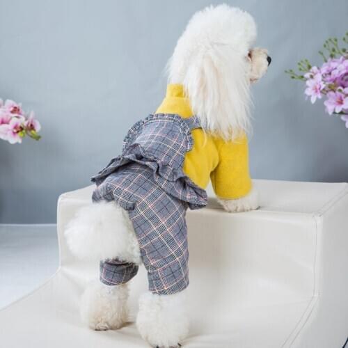 Dogs Clothes Overalls Thickening Pet Clothing Dog Cat Cotton-padded Jacket Plaid Warm Winter Stand Collar Chihuahua Pet Apparels