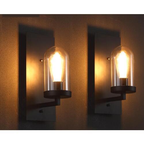 Hallway Retro glass cover wall sconce black Industrial Wrought iron wall Lamp corridor Bar Cafe light loft Professional lighting
