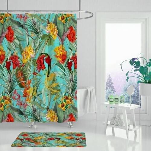 Durable waterproof printing flower shower curtain bathroom partition curtain gray, blue