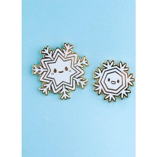 Super Cute Snowflakes Enamel Pin Set Badge These two snowy besties are ready and excited to enjoy winter with you